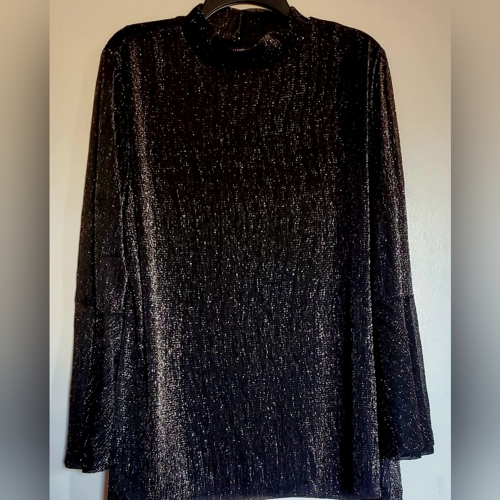 Alfani Metallic Black Long Sleeve Top